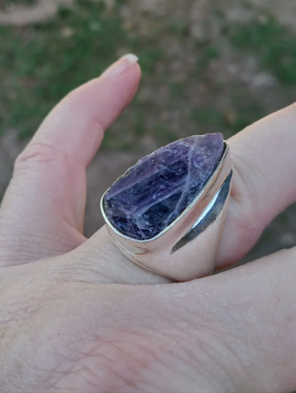 New Men's Natural Amethyst 925 Silver Ring.